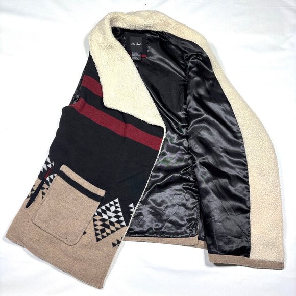 Me Jane Southwestern Sherpa Collar Wool Blend Open Front Long Vest Womens Large - Picture 5 of 10